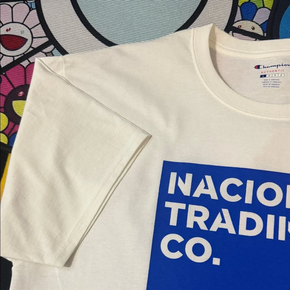 Champion Cream T-Shirt with Blue "Nacional Trading Co." Graphic - Picture 3 of 13